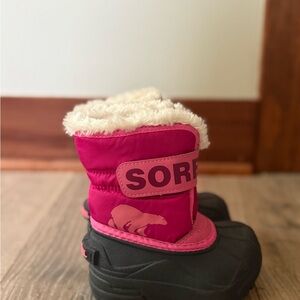 Sorel Cream and Pink Cozy Boots